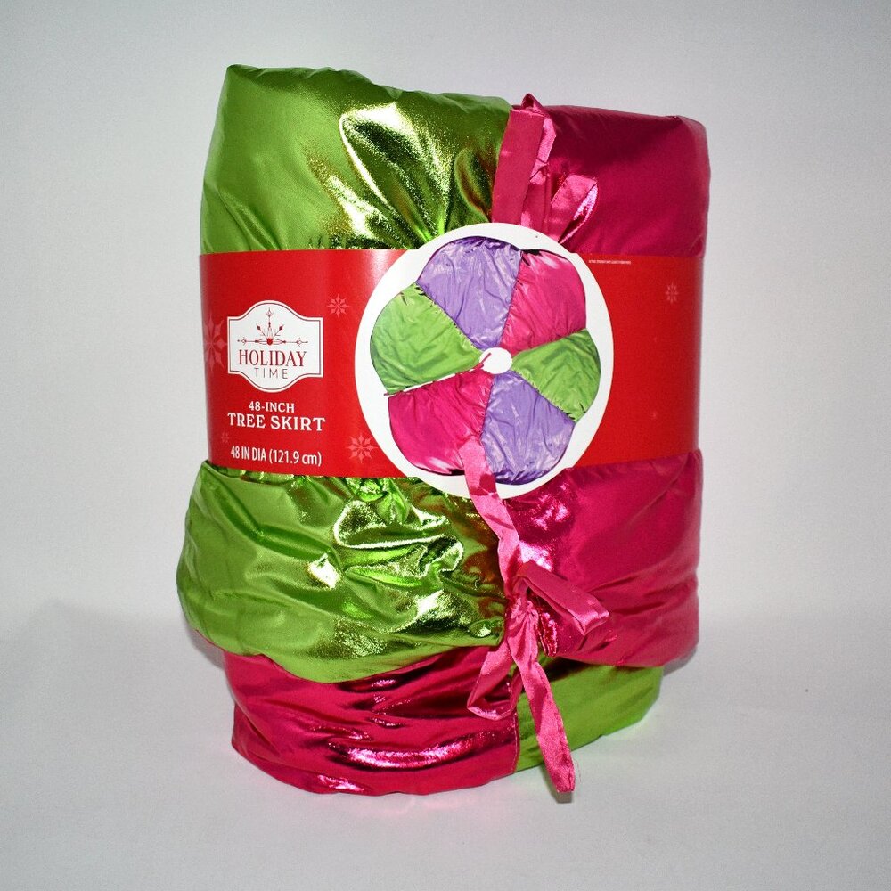 Holiday Time Puffy Christmas Tree Skirt, Purple/Pink/Green, 48" 48-inch size fit